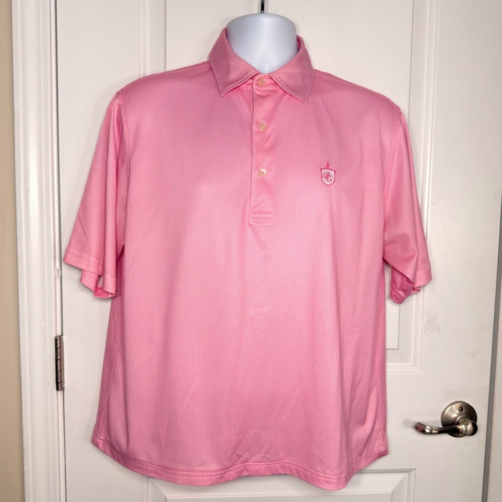 Donald Ross Pink Micro Check Performance Golf Polo Shirt Mens Size Medium